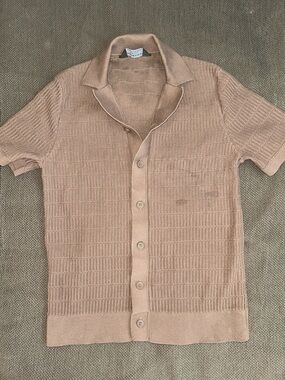 Primark Men's Short-Sleeve Button-Front Knit Shirt - Tan